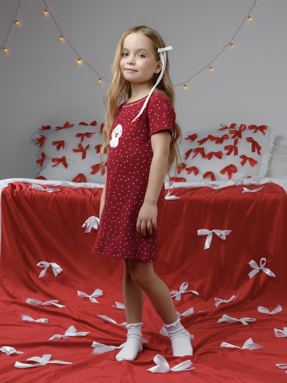 Ночная сорочка для девочки, артикул: К 1155, цвет: красный, фото 3