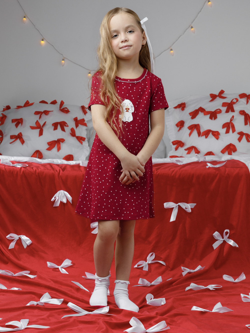 Ночная сорочка для девочки, артикул: К 1155, цвет: красный, фото 4